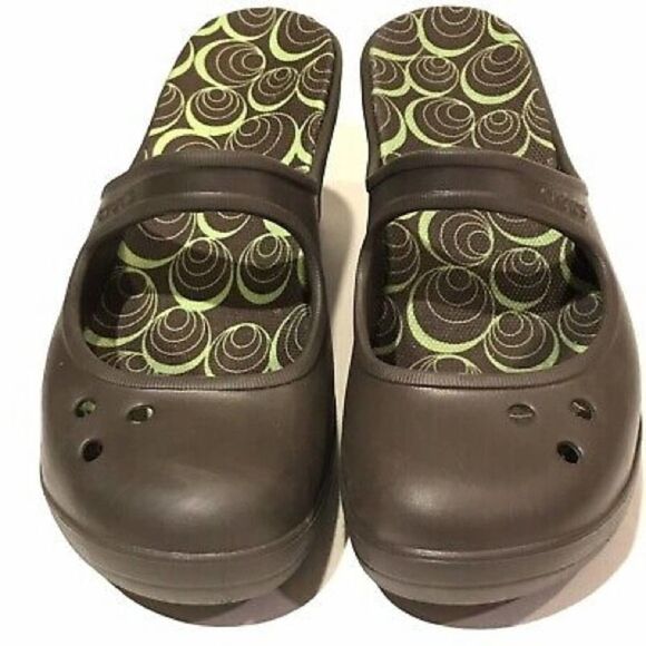 Crocs Frances Mary Janes Brown Wedge 10 Clog - Picture 2 of 8